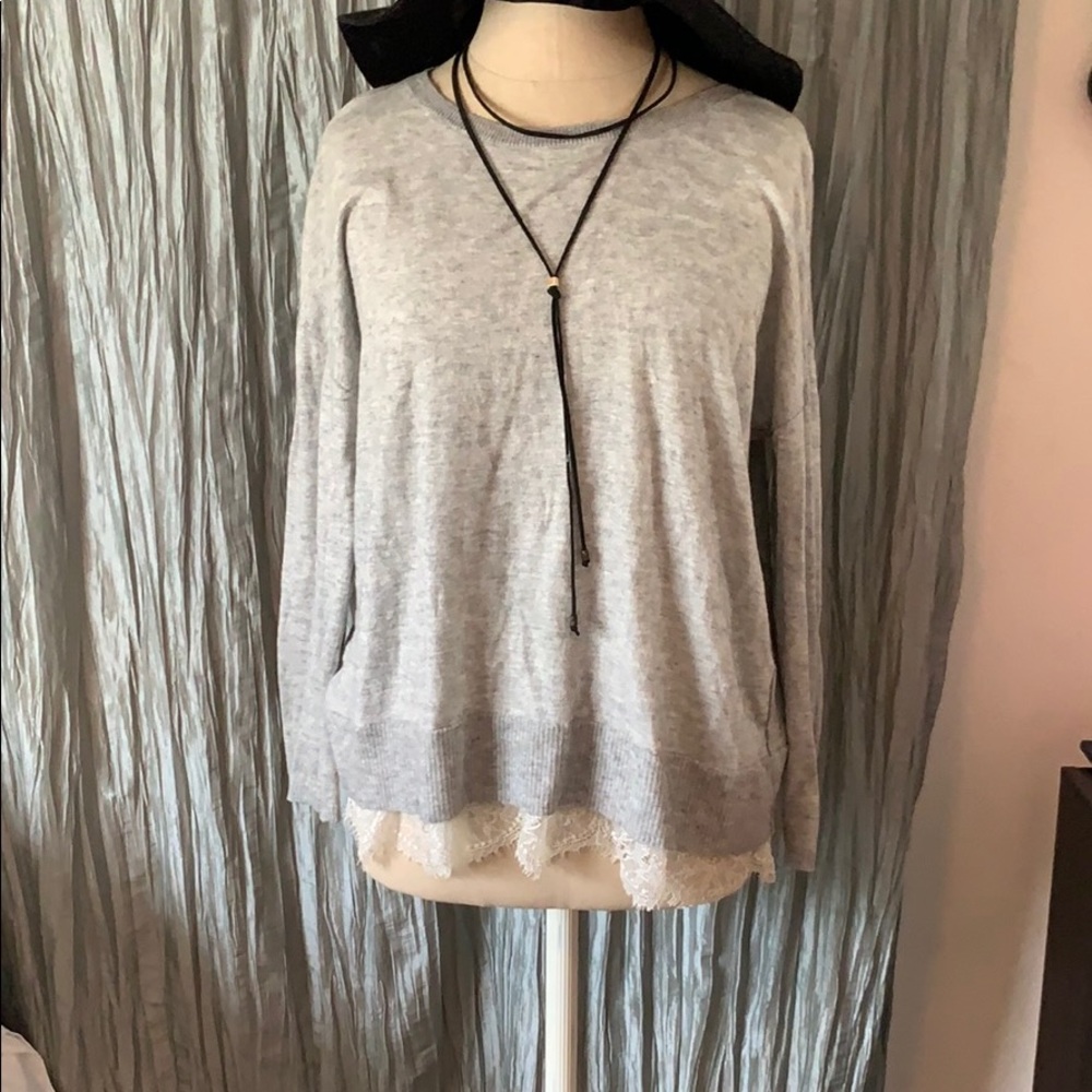 Joie Grey Lace Soft Sweater